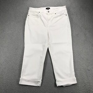 NYDJ Jeans Size 12 Marilyn Straight Rolled Hem White Stretch Denim 32x21